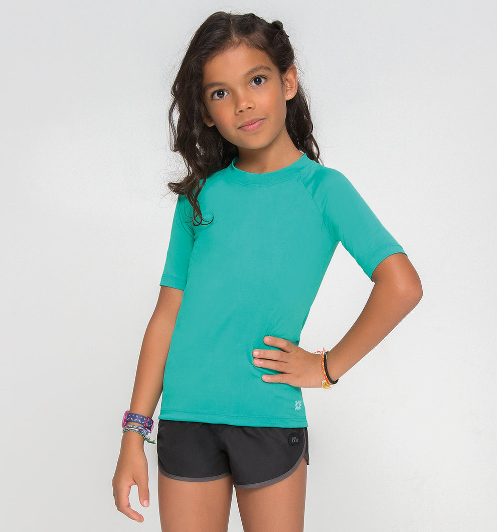 Model Front: Uv Line T-Shirt Kids Fpu50+ Uvpro Short Sleeve T-Shirt Mint Green Uv