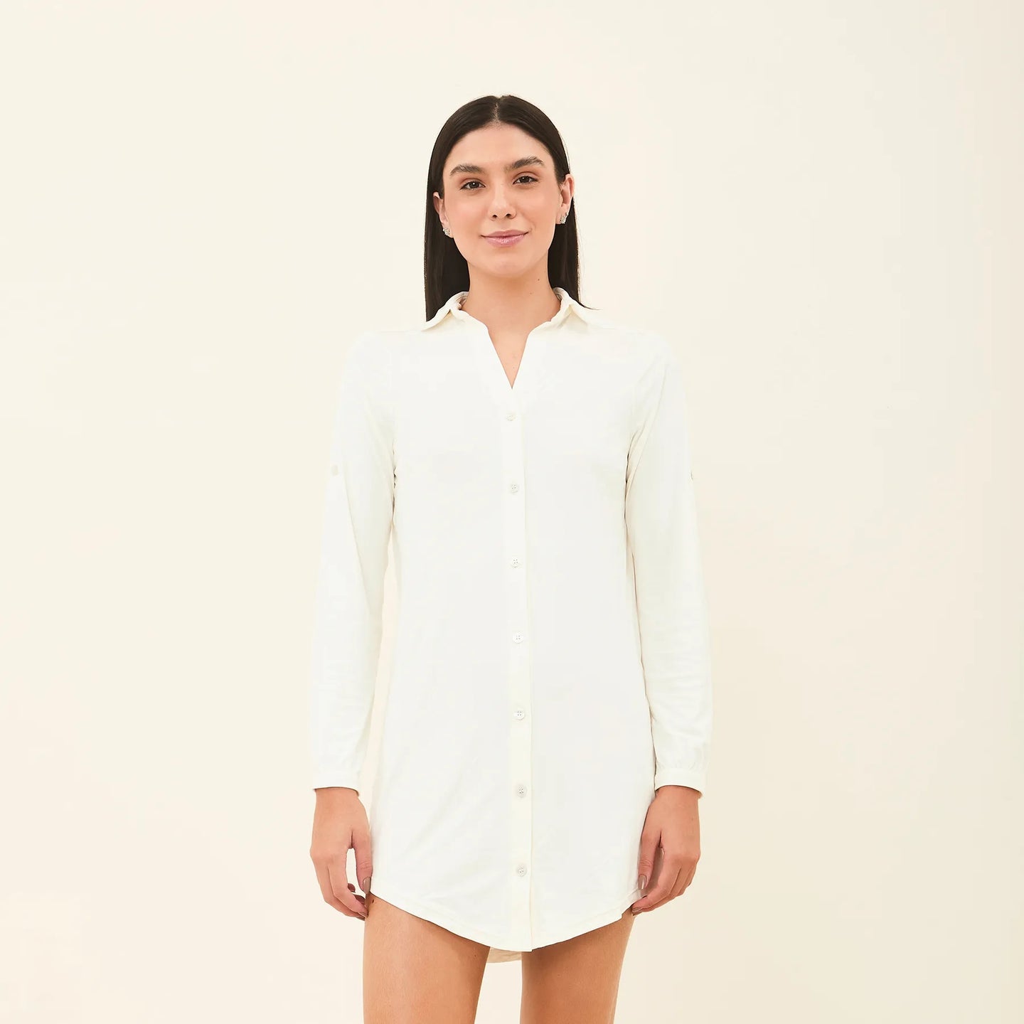 Model Front: Uv Line Chemise Shirtdress Copenhagen Offwhite Upf50+